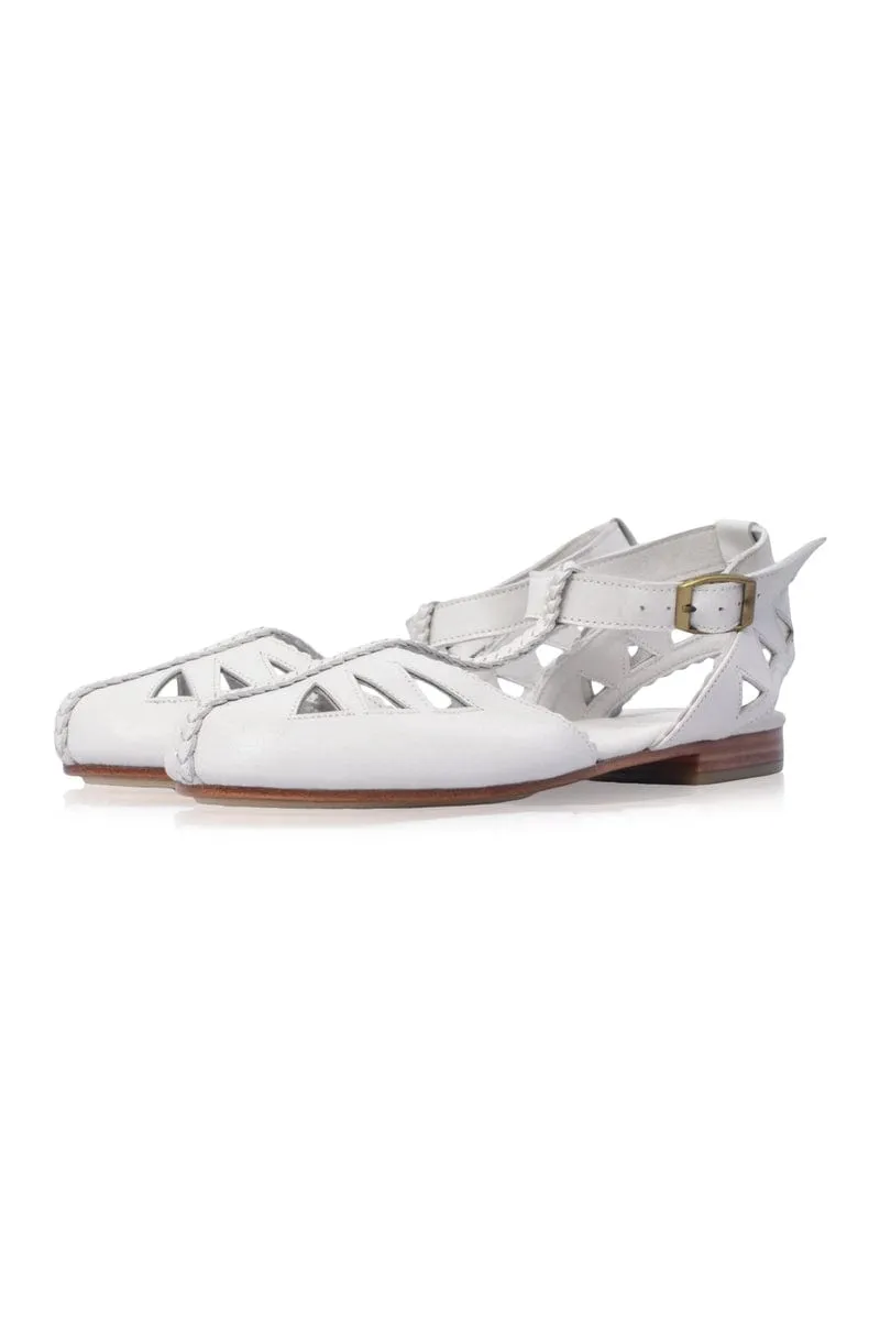 White T-strap Leather Sandals