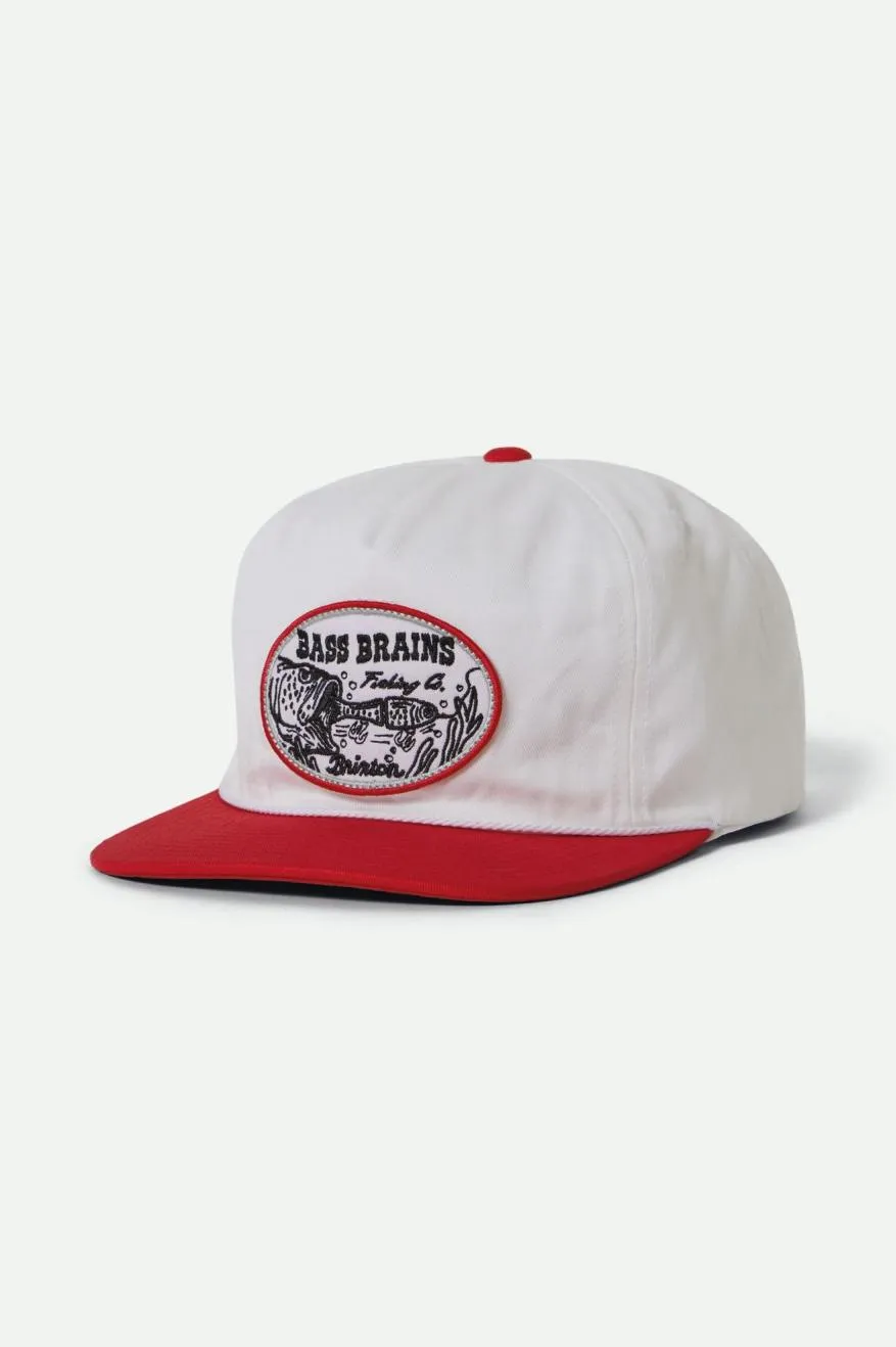 White/Red Bass Brains Swim Snapback