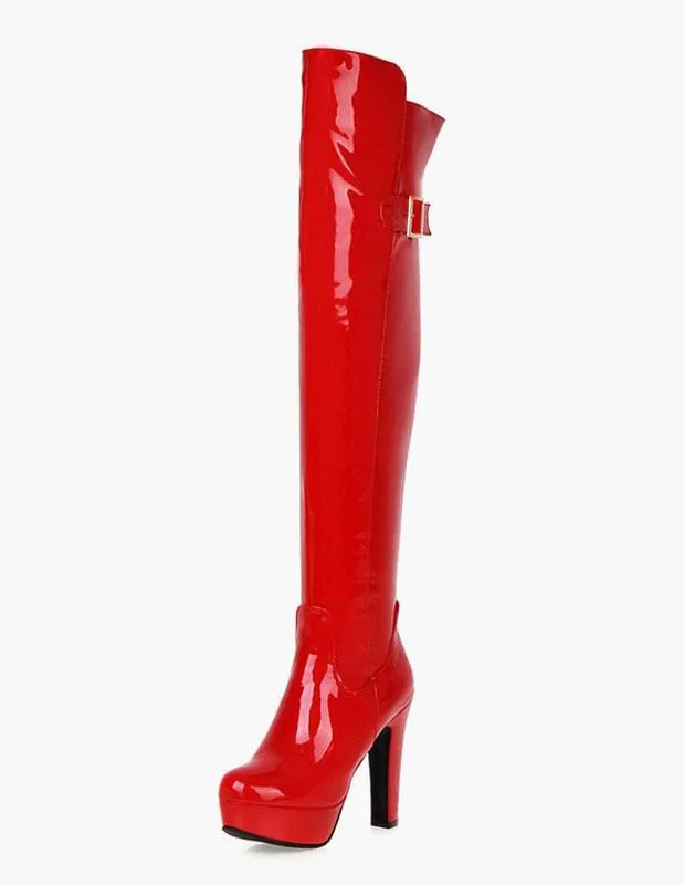 Womens Platform Chunky Heel Thigh High Boots