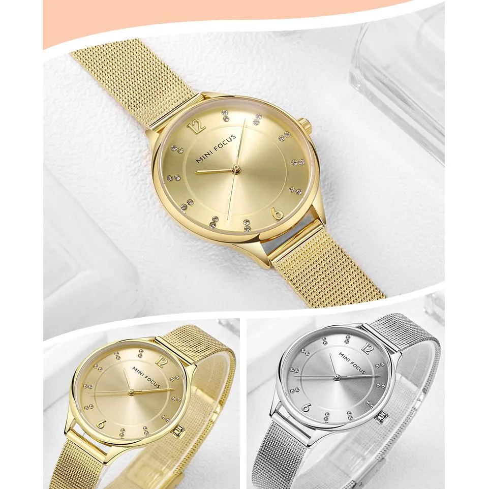 Women's Gold Clock Diamond Quartz Dress Montre Wristwatch