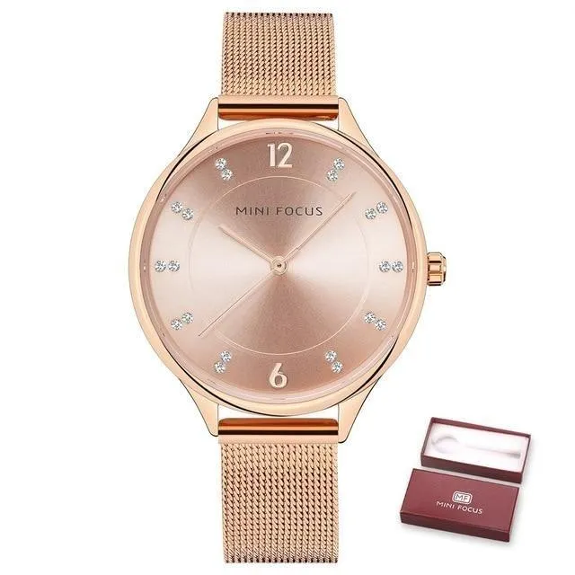 Women's Gold Clock Diamond Quartz Dress Montre Wristwatch