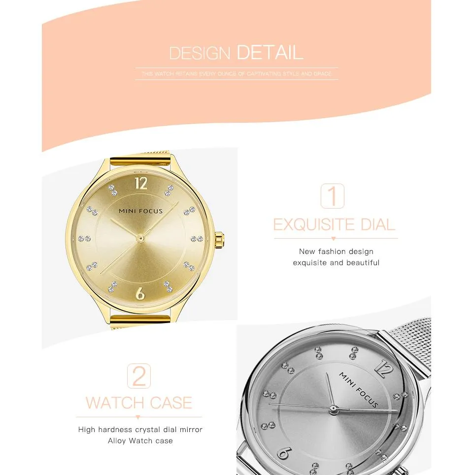 Women's Gold Clock Diamond Quartz Dress Montre Wristwatch