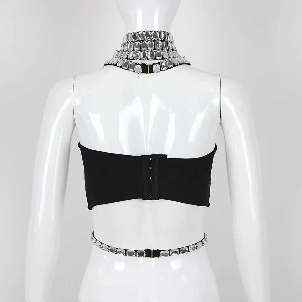 Sultry Crystal-Embellished Halter Tank Top for Nightlife