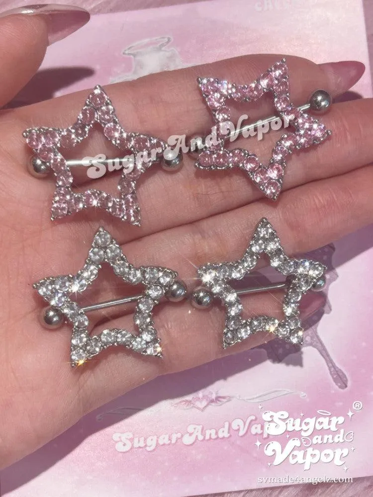 Y2K Nipple Rings Set with Bling Stars