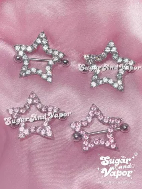 Y2K Nipple Rings Set with Bling Stars