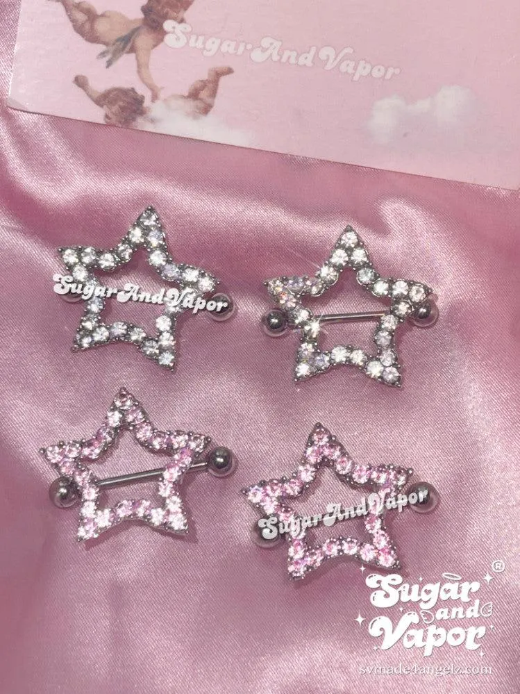 Y2K Nipple Rings Set with Bling Stars