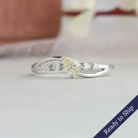 Pear Yellow Dainty Diamond Rings