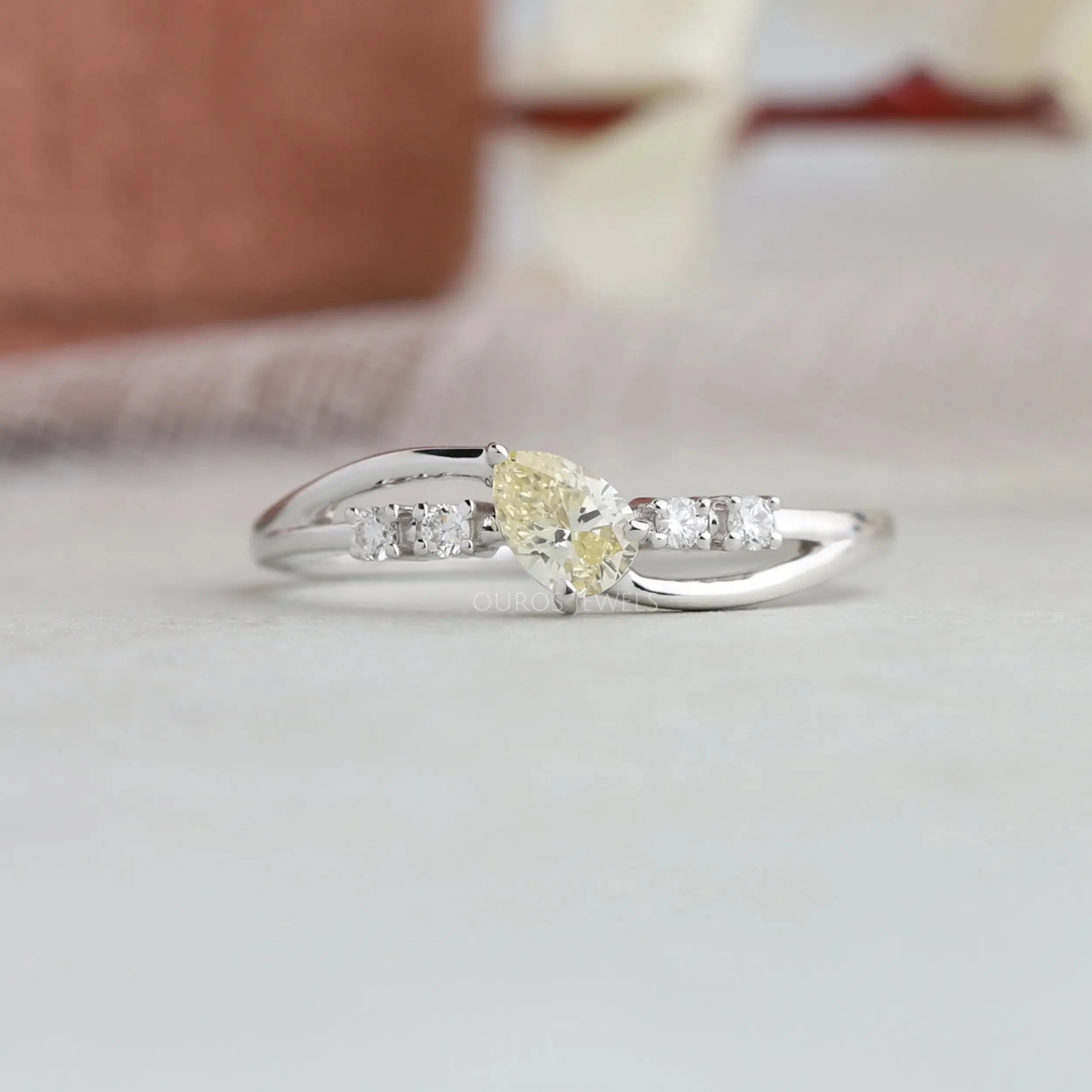 Pear Yellow Dainty Diamond Rings