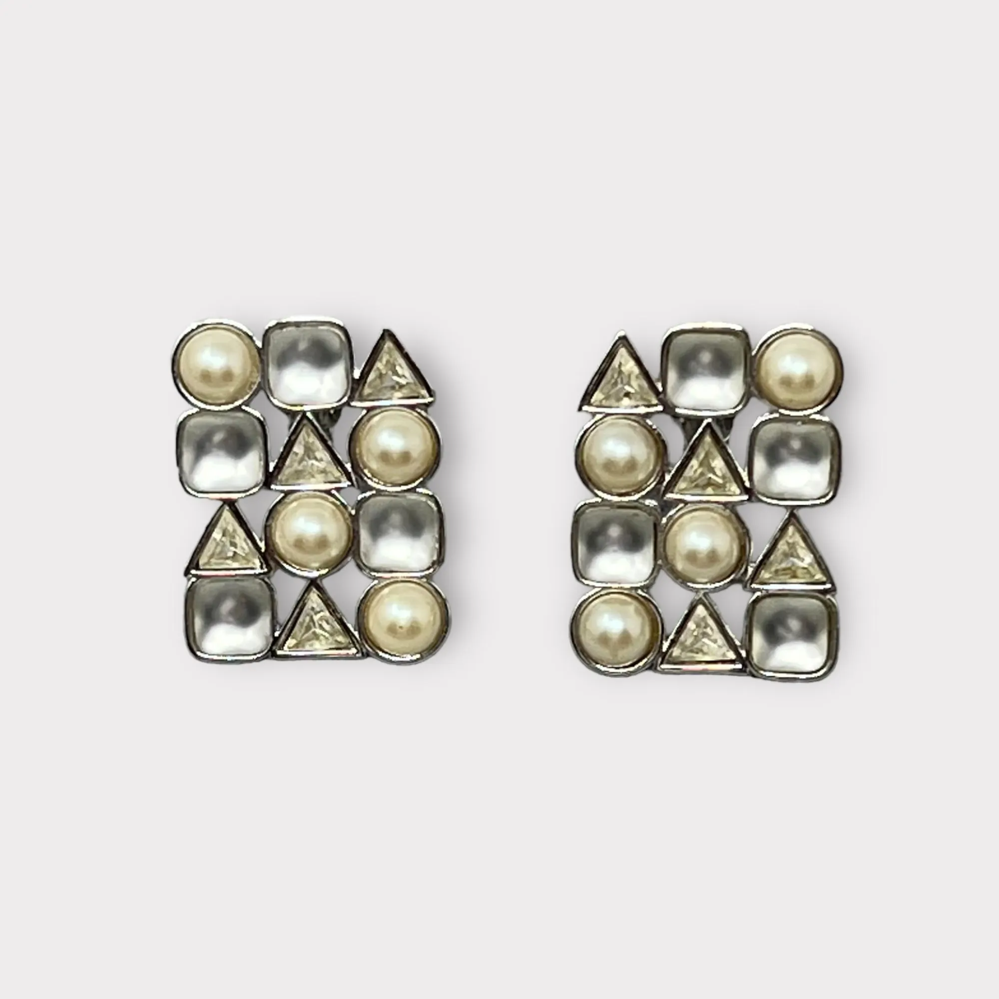 YSL Geometric Pearl and Rhinestone Earrings